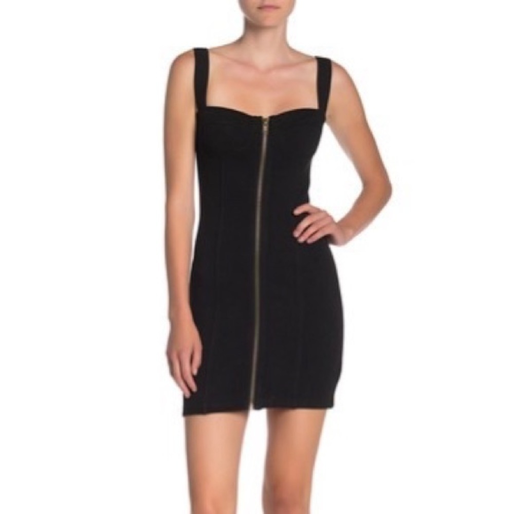 NWT! Honey Punch black zip front bustier mini